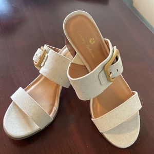 Tommy Bahama Women’s sandal size 7 Trista Linen Block Heel Mule Summer Neutral